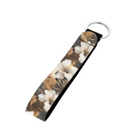 STUOARTE Hibiscus Leaf Print Wristlet Key Chain Lanyard for Car Keys, Long Hand Wrist Lanyard Keychain with Key Ring, Stretchy Wristlet Keychain Lanyard for Keys, Wallets, Name Tags
