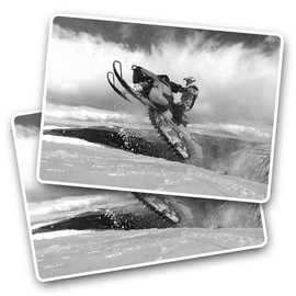 Rectangle Stickers(Set of 2) 7.5cm BW - Snowmobile Ski Sports Skidoo Fun Decals for Laptops,Tablets,Luggage,Scrap Booking,Fridges, #37432