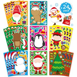 24 Sheets Christmas Stickers for Kids, Make Your Own Christmas Characters Mix and Match Sticker, Make a Face Stickers Christmas Gift Stickers Christmas Party Games Stickers Christmas Party Favor