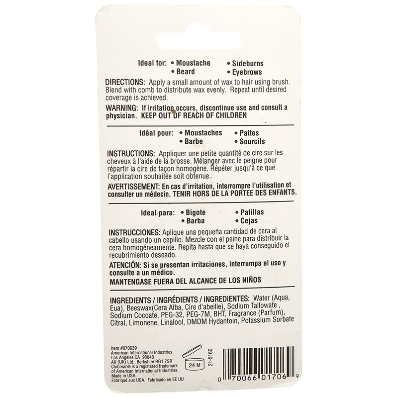 Pinaud Moustache Wax with Brush/Comb, Neutral 0.5 oz (14 g)