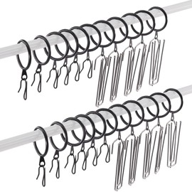 Keadic 120Pcs Black Metal Drapery Pleat Hooks Pins Rings Set, 30 mm ID Curtain Rod Rings 4 Prongs Pinch Traverse Pleater Tape End Hanging Pin-on Hooks Clips for Decorative Shower Window Curtain