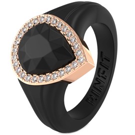 Rinfit Womens Silicone Wedding Ring - Anniversary Ring Women - Pear Promise Rings for Her with Cubic Zirconia - Black/Rose Gold Stones, Size 7