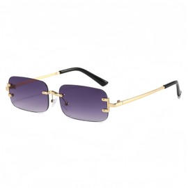 qinqilanqi-S Vintage Rectangular Sunglasses Retro Frameless Sunglasses Fashion Glasses for Women Men UV Protection Glasses, Gold / grey
