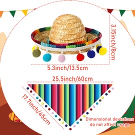 LaVenty Mexican Small Dog Costume Accessories Pet Cats Sombrero Hats Hat Colorful Stripe Bandana Pet Scarf for Cinco De Mayo Fiesta Party Decorations