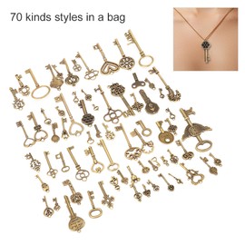 Bronze Key Decoration Vintage DIY Handcraft Pendants Clothes Materials(70pcs styles)