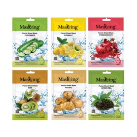 MasKing Beauty Cucumber, Vitamin-C, Pomegranate, Kiwi Potato & Green tea extract Facial sheet mask for glowing and hydrating, daily Skin care, combo pack of 6