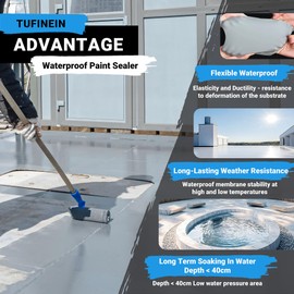 Rubber Liquid Waterproof Sealant, TUFINEIN 53 oz/1.5 kg Neutral Gray Quick Drying Multi Surface Foundation Leak Repair - Roof Gutters Sealer Waterproof - Indoor & Outdoor Flexible Rubber Paint