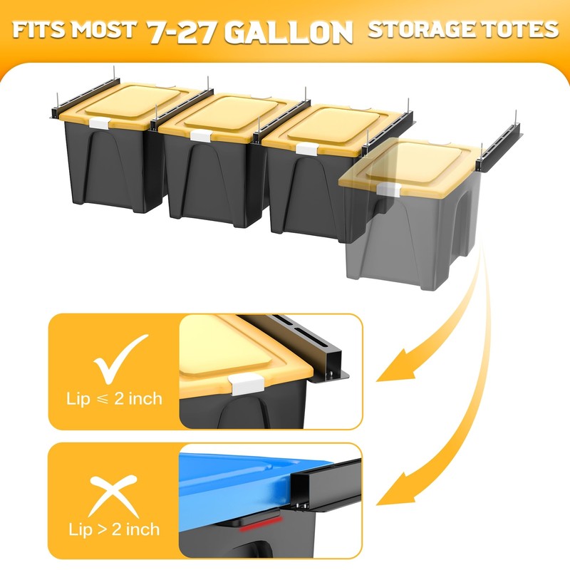 WALMANN Overhead Tote Storage Rails, Heavy Duty Garage Ceiling Bin