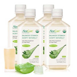 AloeCure AloeCure USDA Organic Aloe Vera Juice Made Within 12 Hrs of Harvest - Pure Aloe Juice Natural Digestive Supplement to Support Digestion, Immune System and Balanced Stomach Acidity, 4 x 500ml Bottles