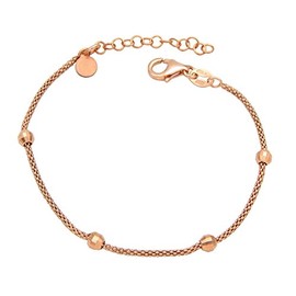 Women's Raspberry Chain Bracelet 925 Sterling Silver Rose Gold-Plated with Faceted Balls 2.9/1.3 mm Wide Length Adjustable 16-20 cm, Sterling Silver, without stone