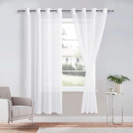 DWCN White Sheer Curtains with Tiebacks Semi Transparent Voile Grommet Curtains Elegant Window Curtains for Bedroom and Living Room,2 Panels,W52 x L72