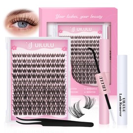 Lash Clusters Kit 10-18mm DIY Eyelash Extensions Kits 132 D Curl - 0.07D Individual Wispy Eyelashes Natural False Lashes Bond and Seal Remover Tweezers for Eye Lashes Set U23 Kit