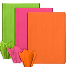 Whaline 90 Sheets Pink Orange Green Tissue Paper 3 Solid Colors Gift Wrapping Paper Colored DIY Art Craft Tissue for Wedding Birthday Baby Shower, 13.8 x 19.7 Inch
