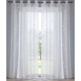 Nelly White Semi Sheer Curtain with Eyelets Silver Modern Window Decoration Fine Embroidered Circles and Vines Polyester Easy Care W x H 135 x 245 cm (Pack of 1)