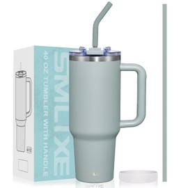 SMLIXE - Vaso de 40 onzas con asa y tapa de popote, botella de agua de acero inoxidable reutilizable aislada, taza de viaje, apto para portavasos de doble pared sellada al aspiradora (pizarrón)