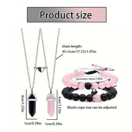 FDEETY 4 Pieces Jewellery Set Couple Bracelet Necklace Women Men Bracelet with Heart Clasp Natural Stone Pendant Necklace, Alloy Steel