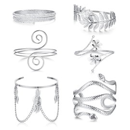 Milacolato Bracelet Women's Upper Arm Gold Upper Arm Jewellery Spiral Upper Arm Cuffs Bracelet for Women Boho Jewellery Women's Bangle Set Adjustable 6 Piece Festival Bracelets, Alloy Steel