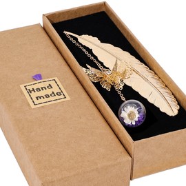 Toirxarn Metal Feather Bookmark with Butterfly Charm – Christmas Gifts for Women, Mom, Teachers, Book Lovers – Stocking Stuffers, Secret Santa, Birthday & Holiday Gift Box