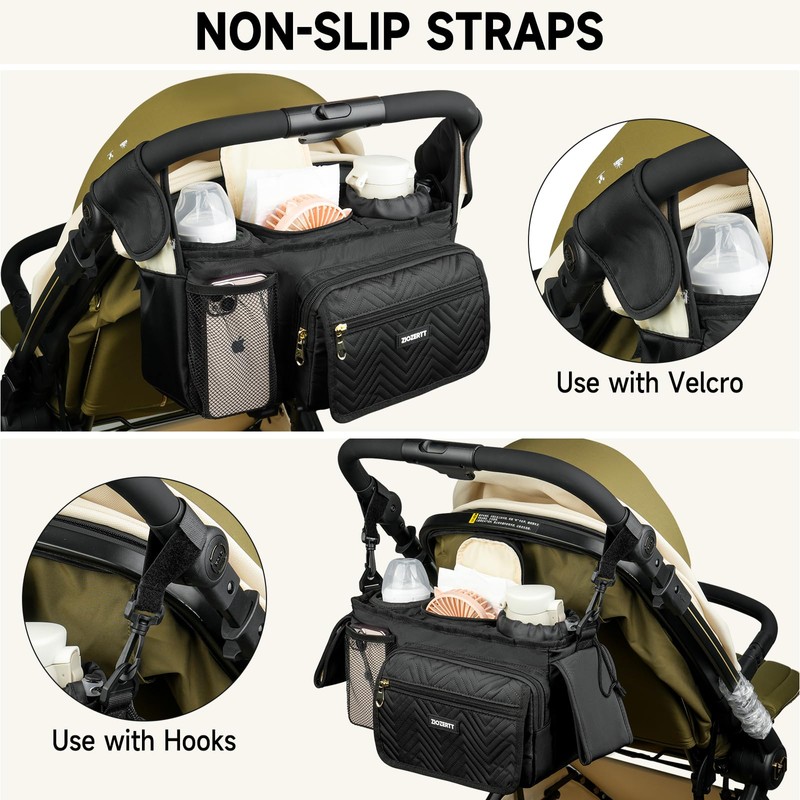 ZIOZERTT Universal Stroller Organizer with Insulated Cup Holder,Stroller Caddy Bag
