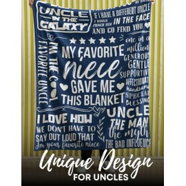 Huglanket Uncle Birthday Gifts from Niece, Funny Uncle Gift Throws, Flannel Blanket for Birthday, Christmas (50"x 65") - Blue