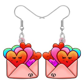 TIZURO Valentine's Day Acrylic Pink Love Envelope Earrings Fun Sweet Letter Dangle Novelty Jewellry For Sweetheart Women Charms Costume Gifts (Pink)