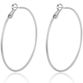 3 Pair Sterling Silver Hoop Earrings,Hoop Earrings for Woman,Small Minimalist Drop Earrings,Adjustable Clip on Earrings,Oversize Big Hoops for Girls,Lightweight,50mm,Light Luxury High-end