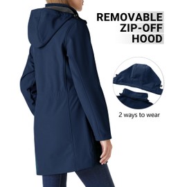 Outdoor Ventures Women's Softshell Jacket with Removable Hood Fleece Lined Windbreaker Insulated Long Warm Rain Jacket