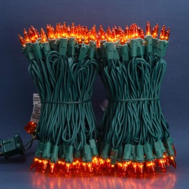 Orange Incandescent Christmas Lights, 66 Ft Green Wire 200 Mini Lights, UL Certified Holiday String Light, End to End Connectable Indoor & Outdoor Commercial Grade Lights Set (Orange)