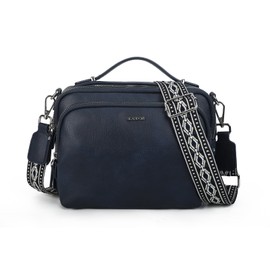Gladdon Women's Shoulder Bag with Zip, Crossbody Bag, Leather Handbag Small, Wide Shoulder Straps Jacquard Fabric, A-navy