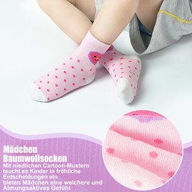 LAETBBE Girls' Socks Children's Socks School Child Socks Girls Trainer Socks Cotton 12 Pairs 1-7 Years, #2 Love+Stripes, 27 - 30