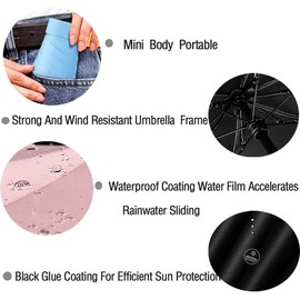 Mini Folding Windproof Travel Umbrella Cute Small Umbrella for Sun and Rain 99% UV Protection Compact Lightweight Portable for Women Men Kids Multiple Colors Beige