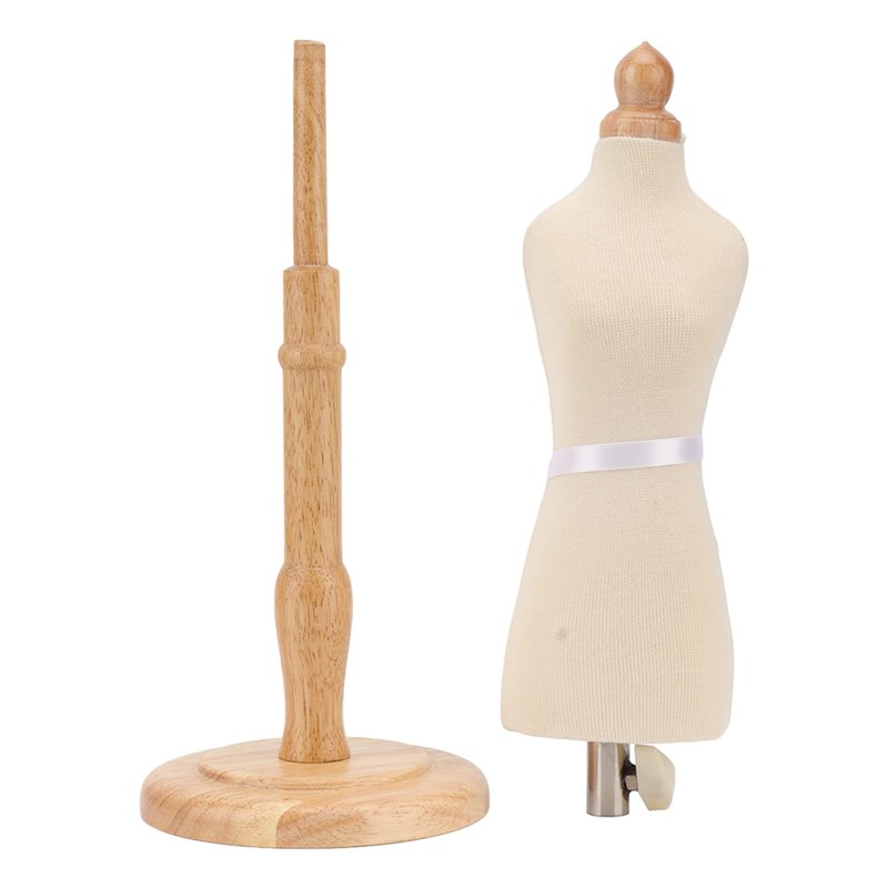 Female Mannequin Torso Dress Shape with Height-Adjustable Stand, Wooden Base,
