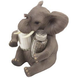 Decorative Lucky Baby Elephant Salt and Pepper Shaker Set with Holder Figurine for African Jungle Safari Kitchen Decor Statuettes & Sculptures Featuring Zoo Animals As Unique Collectible Gifts by