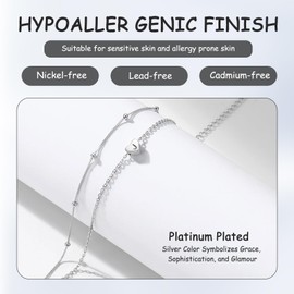 4 PCS Silver Anklet, Ankle Bracelets for Women Silver Ankle Bracelets for Women Adjustable Anklets,Double Layered Ankle Bracelet, Beach Anklet Foot Chains, Foot Jewelry Gift