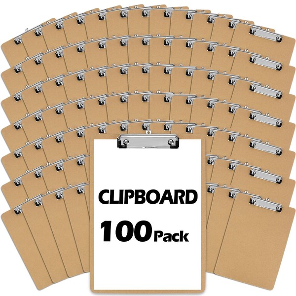 100PCS Hardboard Office Clipboards A4 Letter Size (9x12.5) with Low