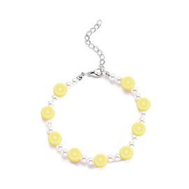 Daisy Sunflower Bracelet for Women Cute Flower Fruit Lemon Pearl Beaded Bracelet Strand Girls Bohemian Jewelry, 22+5 cm, Alloy, no gemstone