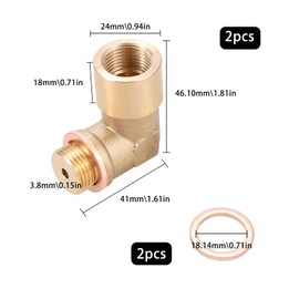 2PCS O2 Sensor Spacer, 90 Degree Angled Premium Brass Bung O2 Sensor, O2 Oxygen Sensor Spacer Adapter Extender M18 x 1.5 Sensor Holes