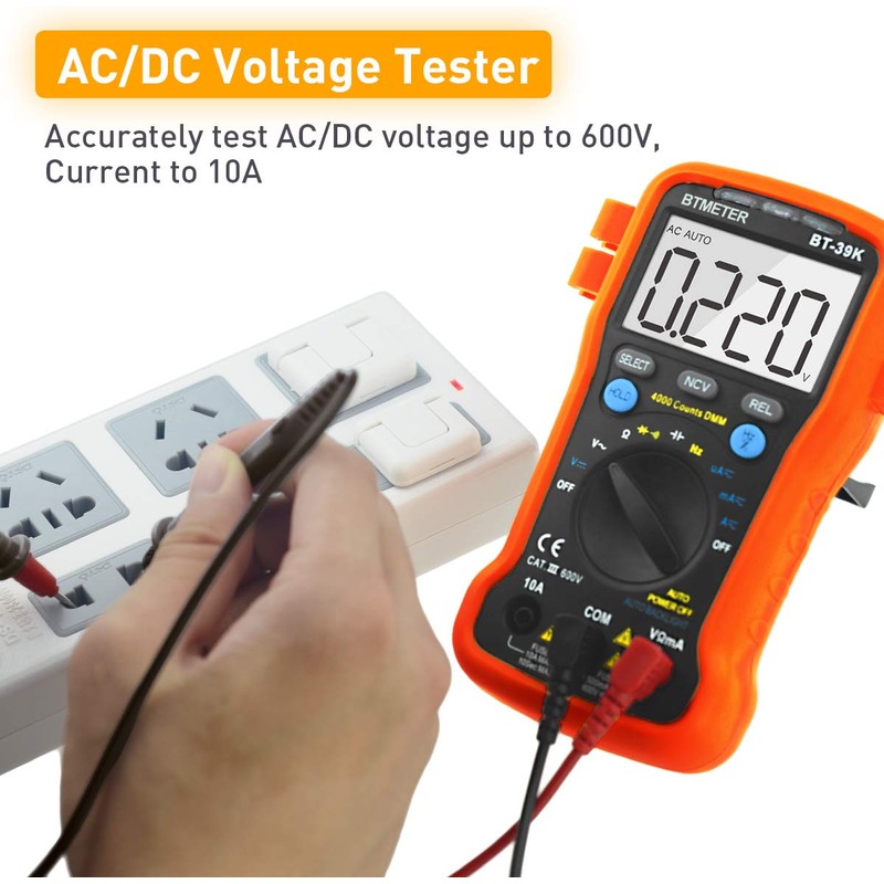 BTMETER BT-39K Digital Multimeter with Case, 4000 Count Volt Ohm