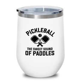 Pickleball White Edition Wine Tumbler 12oz - The sweet sound - Ball Game pop tennis rackets netball handlball