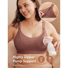Pumping Bra Hands Free Zip Opening Design Seamless Nursing Bras for Breastfeeding High Support Nursing & Pumping Bra in One Light Brown L