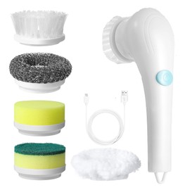Handheld Power Cleaning Brush, Cordless Power Cleaning Brush and Five Interchangeable Brush Heads, Bathroom, Kitchen, Floor, Dishes, Shoes, Glass - Multi-Functional Home Accessories.
