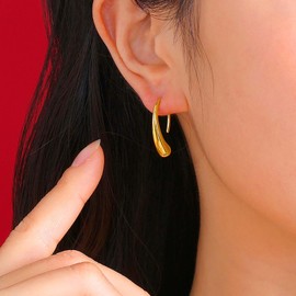 Vacaonio Vintage Pull Through Hoop Earrings Teardrop Threader Earrings Gold Small Teardrop Earrings Tiny Raindrop Earrings Water Droplet Earrings Jewelry for Women