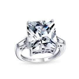 Art Deco Style .925 Sterling Silver Large 10CT Rectangle AAA CZ Cubic Zirconia Brilliant Cut Statement Engagement Ring Baguette Side Stones