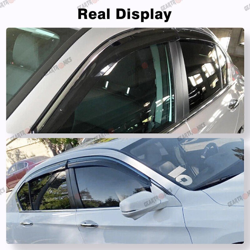 GEARZAAR For 2013-2017 Honda Accord Chrome Trim Window Visors Vent