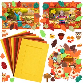 Ferraycle 232 Pcs Fall DIY Picture Frames Craft Kit Fall Felt Photo Frames with Leaves Pumpkin Thanksgiving Crafts with Foam Stickers for Autumn Party Favor(Multi Color,Classical)