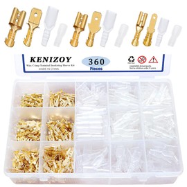 Flat Terminals 360 Pcs Flat Terminal Set Brass Type 110 Type 187 Type 250 Male Female Faston Terminal Giboshi Insulated Sleeve Cover Connection Crimp Terminal Set Connector Car Motorcycle Speaker