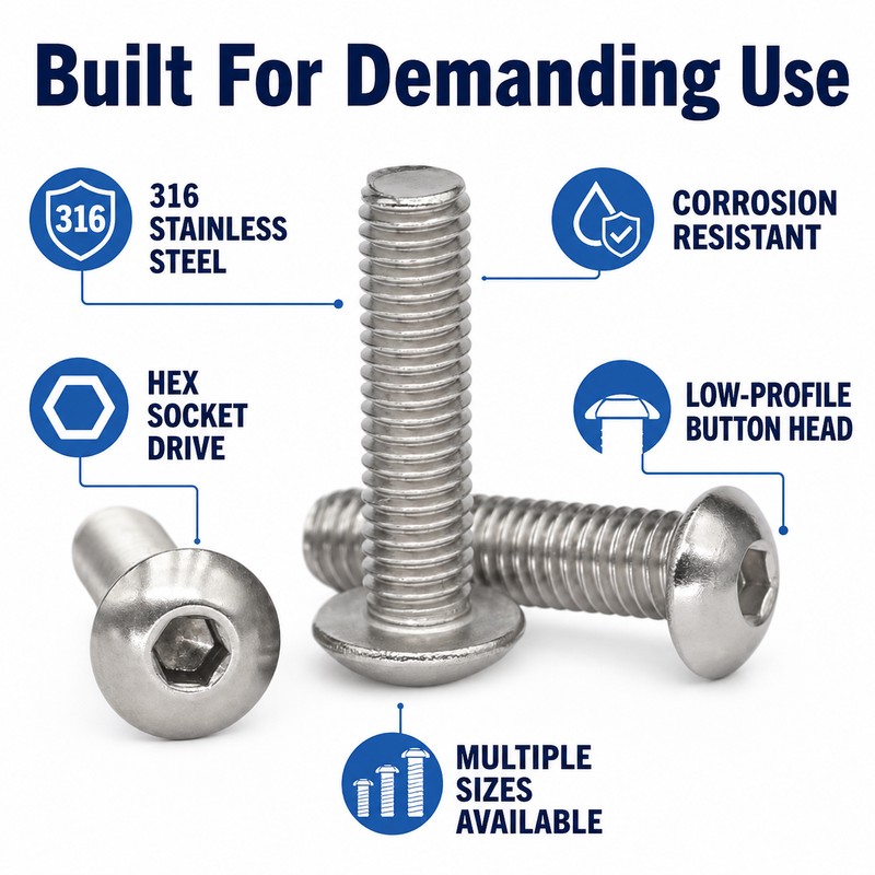 50pcs 316 Stainless Steel Button Head Allen Screws - ISO7380