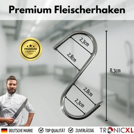 TronicXL Premium S-Hooks Stainless Steel 80 mm x 4 mm Meat Hooks Butcher Hooks Smoking Hooks Stainless Steel Hooks Butcher Butcher Butcher Rustproof Metal Wild Hooks Butcher (Pack of 5)