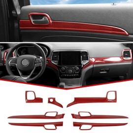 JeCar Dashboard Panel Trim & Inner Door Handle Cover Interior Trim Kit Compatible with Jeep Grand Cherokee WK2 2011-2020, Red Carbon Fiber Finish