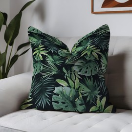 ggaimwf 45x45cm Leaf Cushion Covers Modern Watercolor Green Leaves Jungle Tropical Linen Pillowcases with Invisible Zipper for Dining Room Bed Living Room Outdoor Sofa Patio Garden Cushions Set of 2